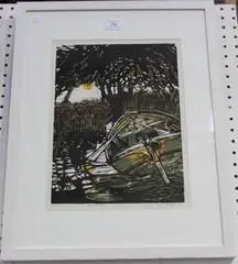 Lee Stevenson, Down the River, linocut