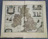 Henricus Hondius, Magnae Britanniae et Hiberniae Tabula' (Map of Great Britain and Ireland), engraving with near period colour
