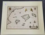 Joan Blaeu, Insulae Balearides et Pytiusae' (Map of the Balearic Islands), mid/late 17th Century engraving with near period colour in outline