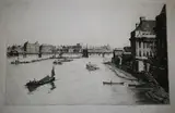 Douglas Ian Smart, Victoria Embankment from the County Hall, monochrome etching
