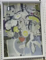 Ivon Hitchens, Still Life Study of a Vase of Flowers, colour print on silk