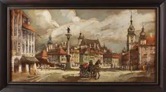 W. Zaczek, paysage urbain, W.Zaczek'91 Waldemar, 1929 Polen, stadsgezicht met koets en figuren, olieverf op linnen 50x100cm Cond:G