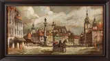 W. Zaczek, paysage urbain, W.Zaczek'91 Waldemar, 1929 Polen, stadsgezicht met koets en figuren, olieverf op linnen 50x100cm Cond:G