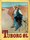 Emaille reclamebord, Tuborg Ol, Oud reclamebord van Tuborg Ol, gelithografeerd 20e eeuw van metaal (beschadiging) 70x52cm