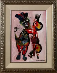 Jan te Wierik, paneel, Jan te Wierik (1954 - 2002 Rekken), acryl op paneel, fantasie figuren 37x25cm