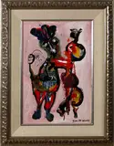 Jan te Wierik, paneel, Jan te Wierik (1954 - 2002 Rekken), acryl op paneel, fantasie figuren 37x25cm
