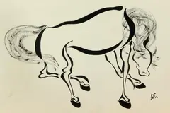 S.D. 56, paard, 56, paard in de stijl van Salvador dali, Oostindische inkt op papier