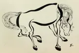 S.D. 56, paard, 56, paard in de stijl van Salvador dali, Oostindische inkt op papier