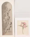 2 Aquarellen, 17e-18e eeuw, Twee leuke 18e eeuwse werken: 1x aquarel bloem 12x9cm. en 1x sepia met putti, gesigneerd (J