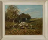 N. Endlich, schaapsherder, H.Endlich, pseudoniem Jan Knikker senior, landschap met herder en schapen, olieverf op linnen 50x40cm Cond:G