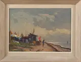 H. Björdorm, landschap, 1960 (Zweedse School), olieverf op linnen, strandgezicht 45x33cm