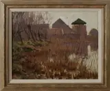 H. Van Leeuwen, polder, H.van Leeuwen van Oudewater(1890-1972) boerderij aan het water,olieverf op paneel,40,5x32 cm Cond:G