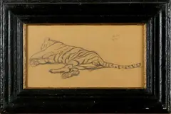 Monogram B.B., tijger, 30 Mai, tekening op papier, liggende tijger 40x21cm
