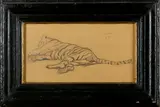Monogram B.B., tijger, 30 Mai, tekening op papier, liggende tijger 40x21cm
