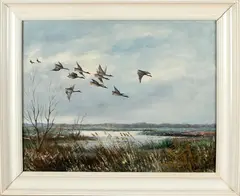 K. Meyer, eenden, 1950, olieverf op linnen, plasgezicht met eenden 50x40cm