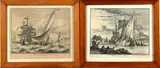 2 Gravures, 18e eeuw, Twee 18e eeuwse scheepvaart gravures (ets op papier): 1x Limmer Boeyer en 1x Keulse Reyn Aak, 19,5x17cm