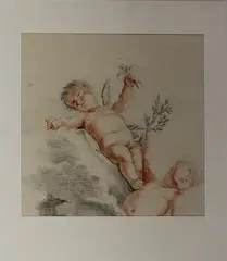 Tekening Putti, 18e eeuw, Tekening op papier 18e eeuw, voorstelling van putti (studie) 17x17cm