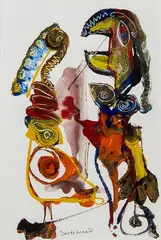 Jan te Wierik, "Paringsdans", Jan te Wierik 2001 (Hengelo 1954 - 2002), acryl op papier, "Paringsdans" 23x34cm