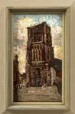 H. Bogman jr., gezicht op kerk, Bogman junior ( 1890 Den Haag - ), olieverf op paneel, gezicht op kerk 23,5x13,5cm