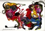 Jan te Wierik, zwarte lijst, Jan te Wierik 2001 (Hengelo 1954 - 2002), acryl op papier, twee fantasiefiguren 20x14cm