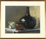 Pit van Loo, pastel, Pit van Loo (Winsum 1905 - Groningen), pastel op papier, middeleeuws stilleven 51x41cm
