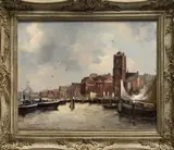 Louise Hartman ca, havengezicht, 1940 (plakker), olieverf op linnen, Hollandse haven 40x50cm