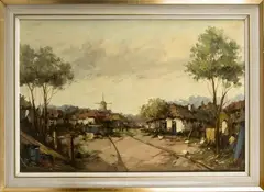 Harry Koolen, boerderij met kippen, 1950, olieverf op linnen, boerderij met kippen 92x62cm