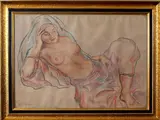 Russische pastel, naakte vrouw, Serebria Losta (Serebriakova) Marracech 1932, pastel op papier, halfnaakte liggende vrouw 50x70cm