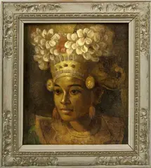 Balinees portret, vrouw met tooi, 1950 (Bali), olieverf op linnen, Balinese vrouw met hoofdtooi 30x35cm