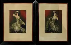 Ingekleurde ets, Spaanse dame, 1930, ingekleurde ets op papier, Spaanse dame met glas 18x24cm