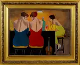 G. Diepeveen, bardames, Gerard Diepeveen, olieverf op paneel, dames aan de bar 39x30cm