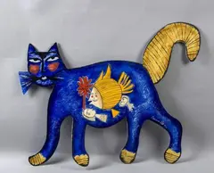 Corneille nr, ijzeren kat, 10/199, olieverf op metaal, beschilderde ijzeren kat 67x57x5cm