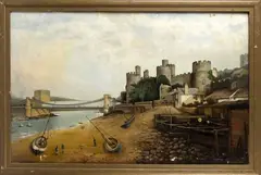 E. Thornton, kasteel, Thronton 1899 (Engelse School), olieverf op linnen, kasteel met brug 97x64cm