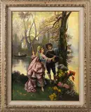 M. Hennawy, stel bij boom, 1880, olieverf op linnen, verliefd stel bij rivier (gerestaureerd) 60x80cm