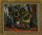 Russisch gesigneerd, stilleven, Tepacunof?), olieverf op linnen, stilleven met fruit, zonnebloem etc