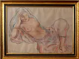 Russische pastel, naakte vrouw, Serebria Losta (Serebriakova) Marracech 1932, pastel op papier, halfnaakte liggende vrouw 50x70cm