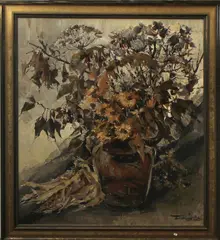 Robert Tratzeln, stilleven, Robert Trätzl (1913 - 1986 Duitse School), olieverf op linnen, vaas met bloemen 100x90cm