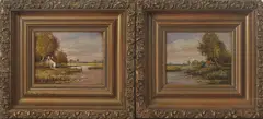 Pendant C.H, Beltman, 1930, olieverf op paneel, 2 Hollandse landschappen 17x13cm