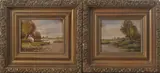 Pendant C.H, Beltman, 1930, olieverf op paneel, 2 Hollandse landschappen 17x13cm