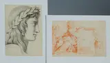 2 Tekeningen, 18e eeuw, Twee tekeningen op papier 18e eeuw: 1x damesportret met lauwerkrans en monogram L.V