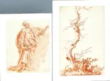 2 Tekeningen, 18e eeuw, Twee tekeningen op papier 18e eeuw: 1x heilige (rood potlood) 25x20cm. en 1x oude boom (rood potlood) 34x21cm