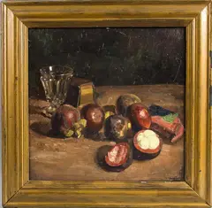 Jan Frank ca, niemandsverdriet, 1930 (Jan Frank Niemandsverdriet Java 1885 - Jakarta 1945), olieverf op linnen, stilleven met fruit 38x40cm