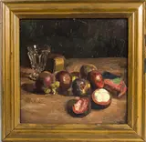 Jan Frank ca, niemandsverdriet, 1930 (Jan Frank Niemandsverdriet Java 1885 - Jakarta 1945), olieverf op linnen, stilleven met fruit 38x40cm