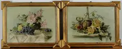 Twee werken (pendant) van E, E. Muller 1899, Müller 1899, olieverf op linnen, stillevens met fruit en bloemen (1 gaatje) 60x45cm