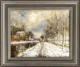 J. Brolsma, ruiter, Brolsma, olieverf op paneel, winters landschap met ruiter op jaagpad 25x20cm