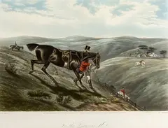 2x W. Summers, paarden, Summers, lithografie op papier "On the downs" 31x21cm