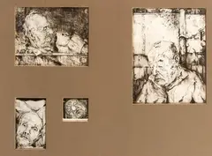 4 Etsen, Lempers, Vier werken van Limpers , etsen op papier, portretten van oude heren 6x6cm., 8x12cm., 18x15cm. en 19x25cm