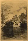 2x Ets, Johan Scherft, Twee etsen op papier van Johan Scherft (Den Haag 1891 - 1969), 1x gracht Amsterdam en 1x Katwijk aan zee Cond.: R