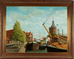 A. Reuvers, havengezicht, Anton Reuvers (Enschede), olieverf op linnen, havengezicht van Enkhuizen 120x90cm