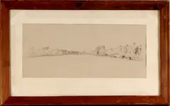 Luciano Guarnieri, Amstel, Luciano Guarnieri (1930 - 2000), inkt op papier, De Amstel 1950, 54x23cm